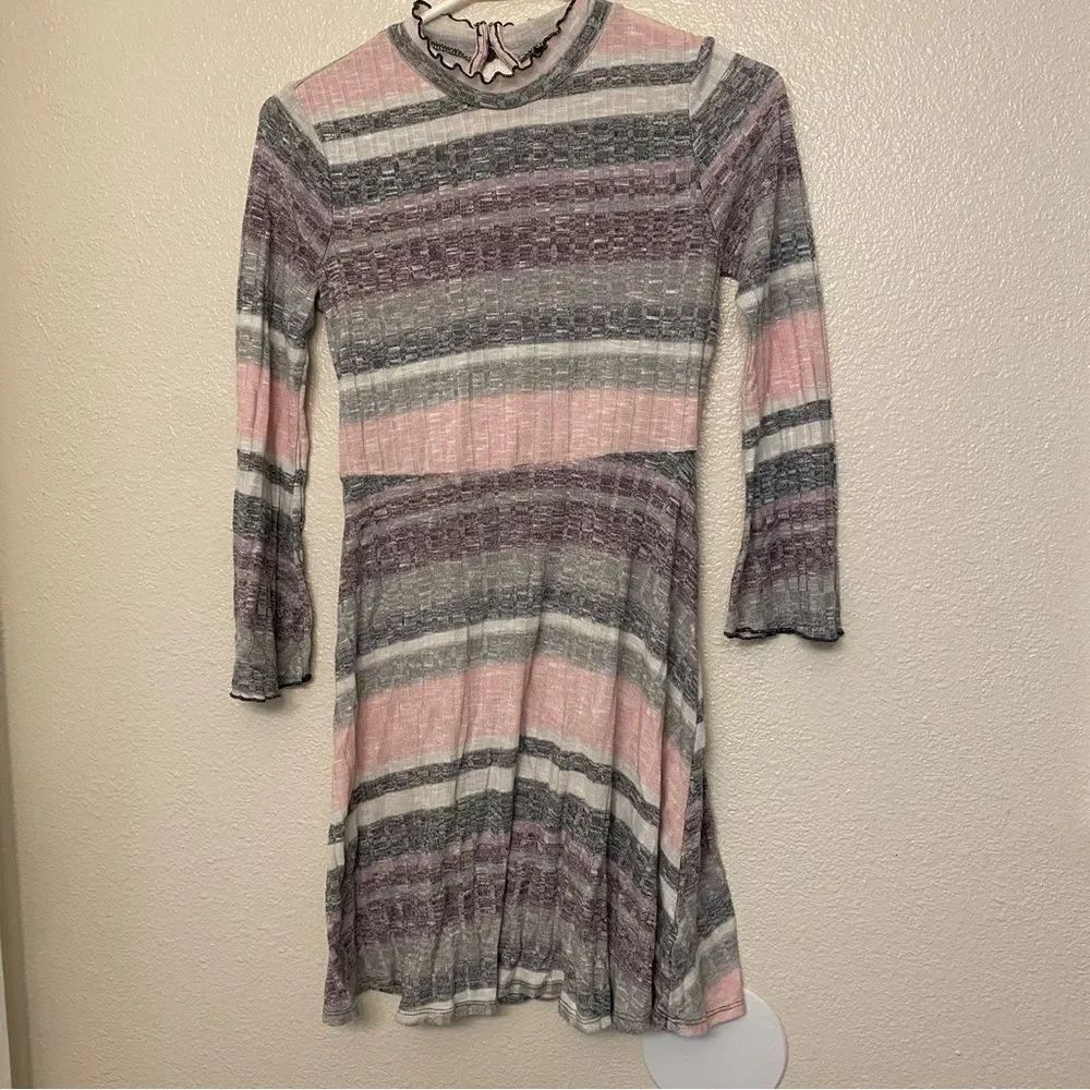 Cat & Jack fall cozy stretch knit stripe ribbed bell sleeve dress mock 10-12